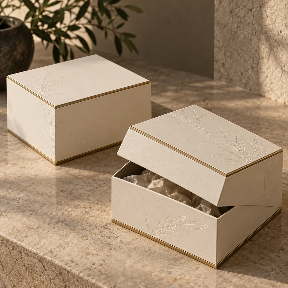 Konzept einer faltbaren Geschenkbox mit Veredelung