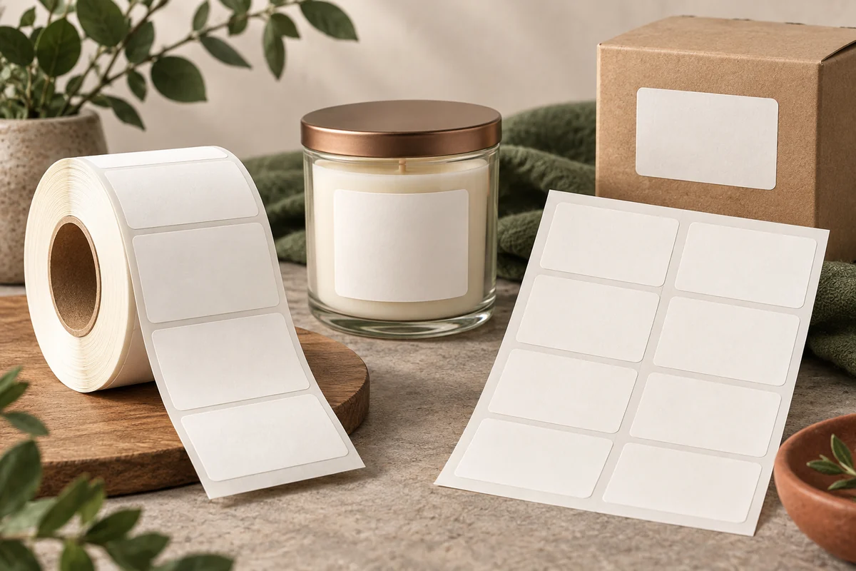 Illustrative comparison of roll labels, sheet labels and an application surface.