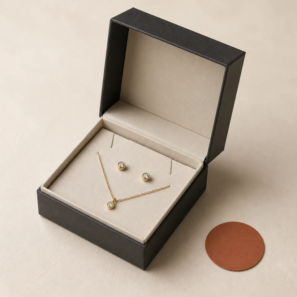 A jewelry set, from presentation to packing brief