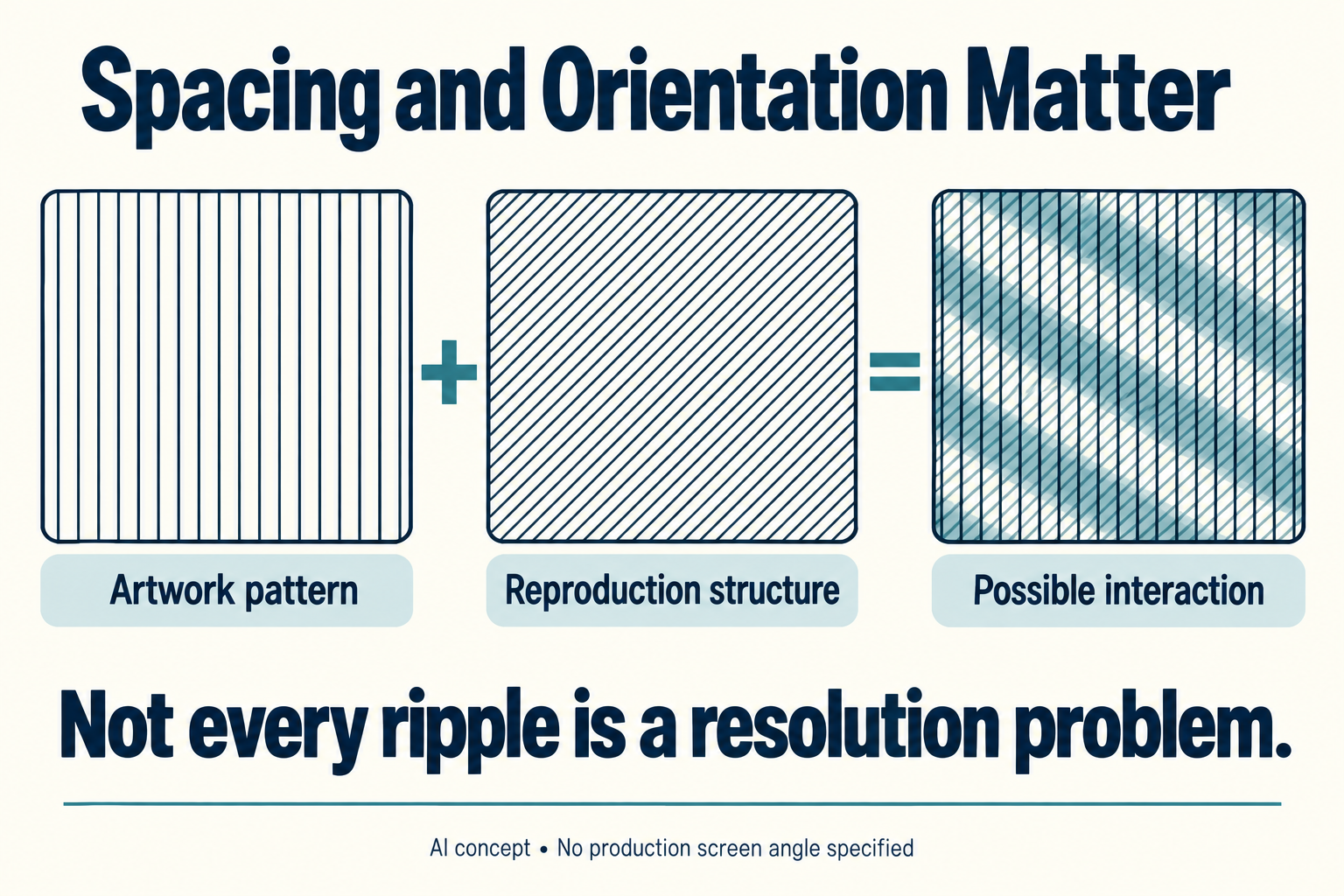 Mechanism schematic showing that spacing and orientation can create an overlay pattern. This is not a proposed production screen angle or press proof.
