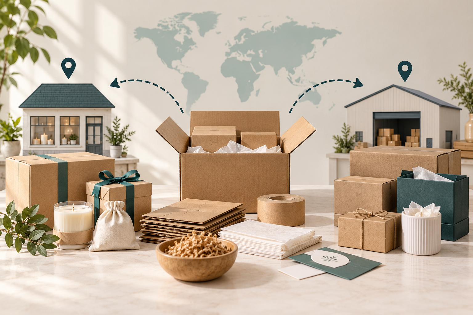 Packaging cartons connected to two destination locations