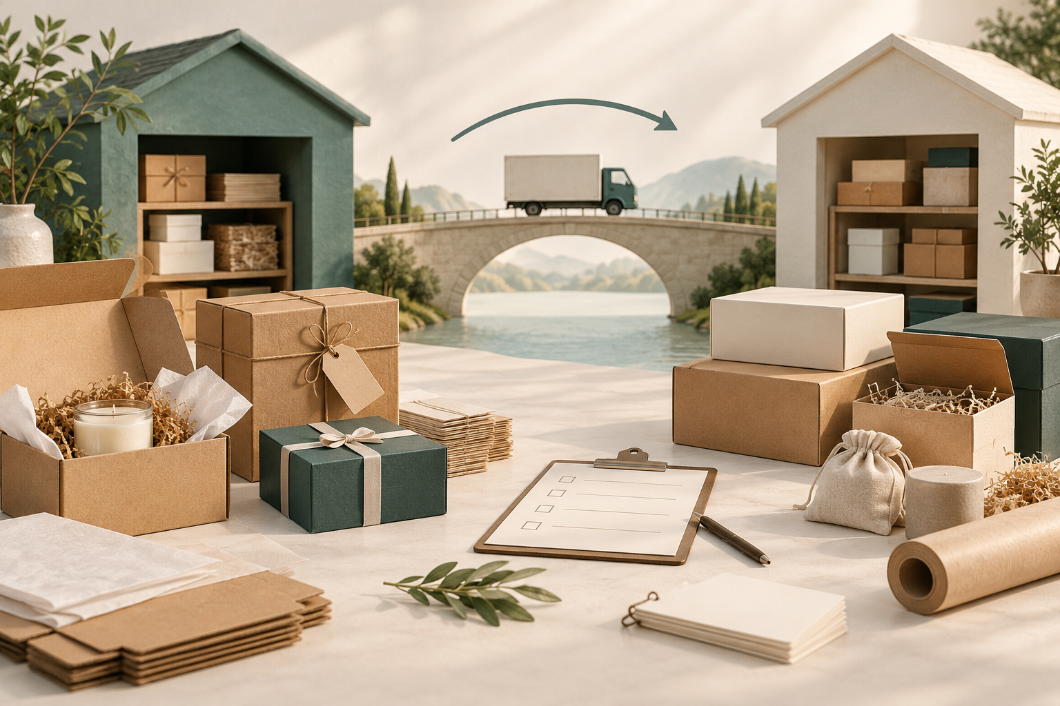 Packaging cartons moving between two clearly separated locations