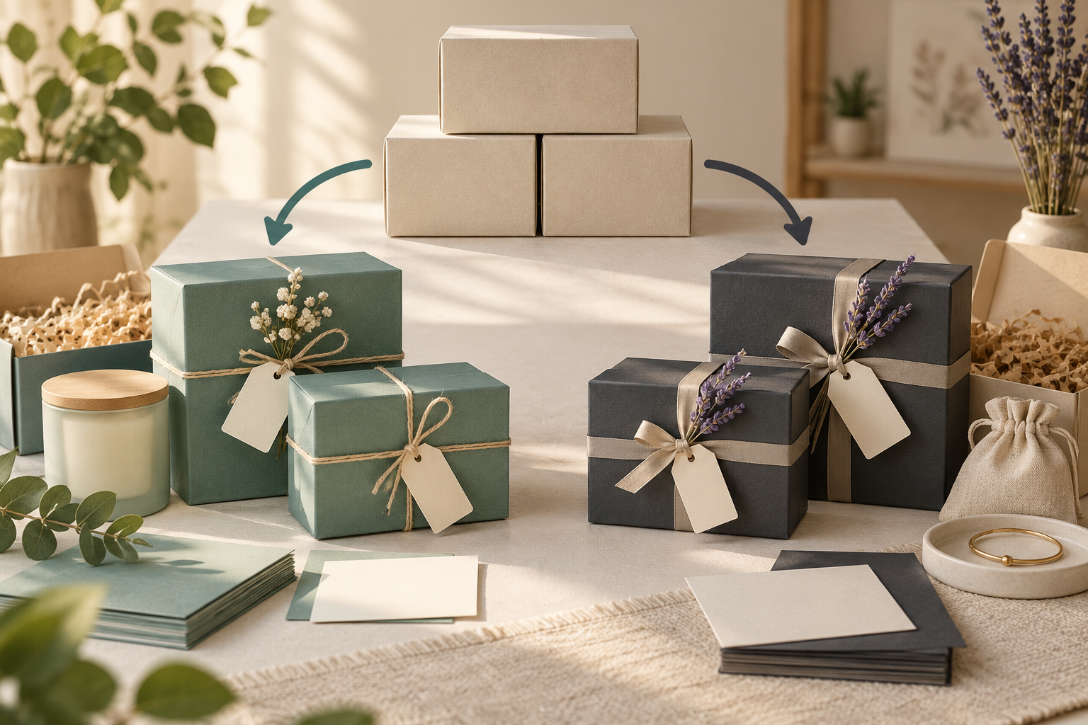 Common blank box stock divided toward two separate brand presentation concepts