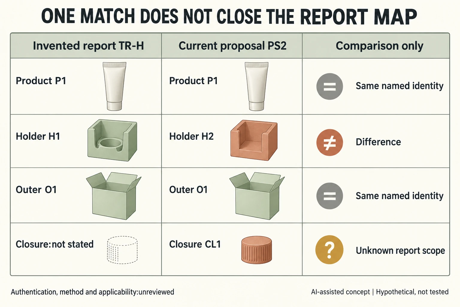 Fictional TR-H versus PS2 shows P1 and O1 same names H1 to H2 difference and missing reported closure against CL1