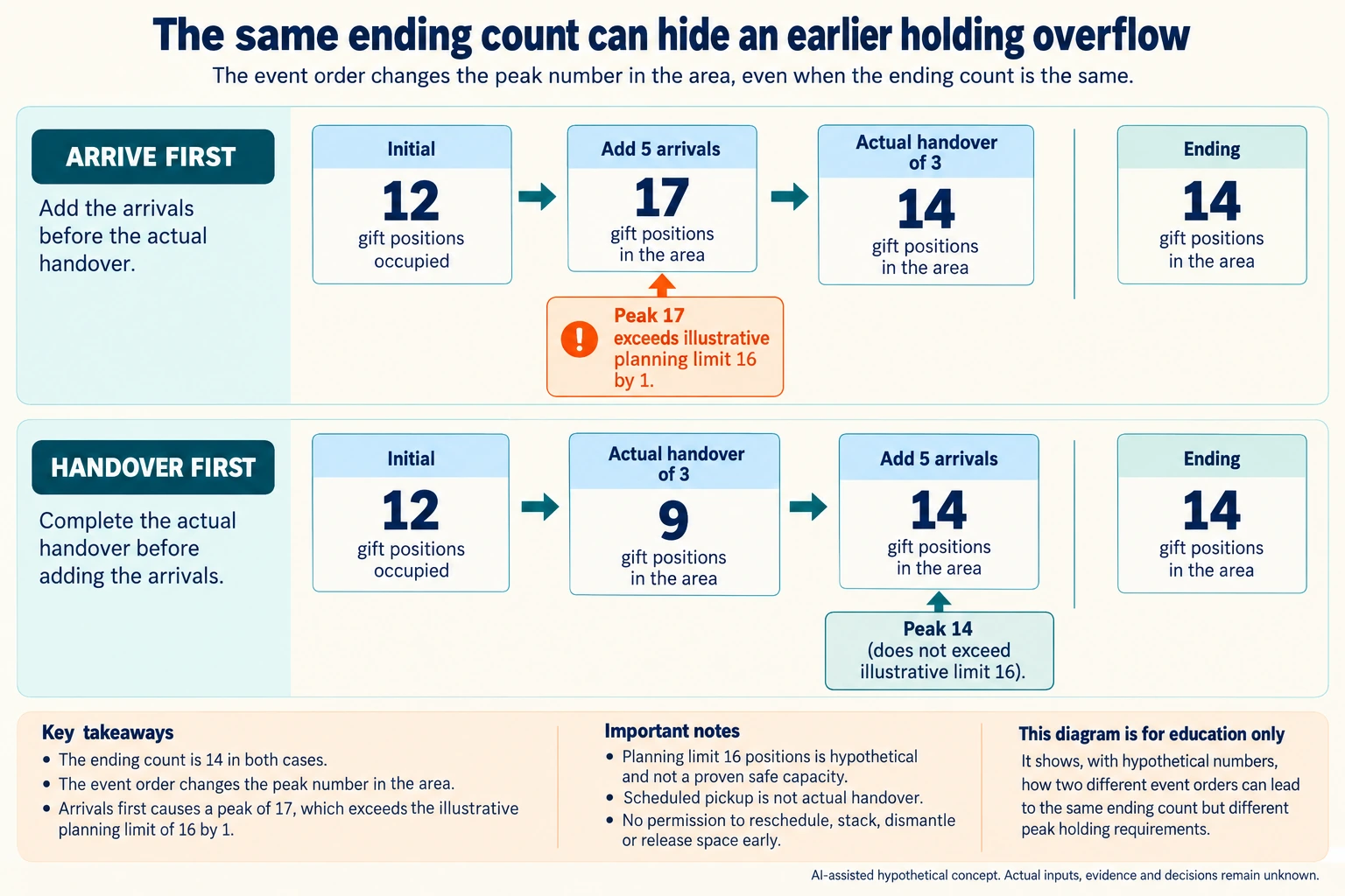 Hypothetical concept: Check the holding peak before the final count. Actual inputs, physical suitability, evidence and decisions remain unknown.