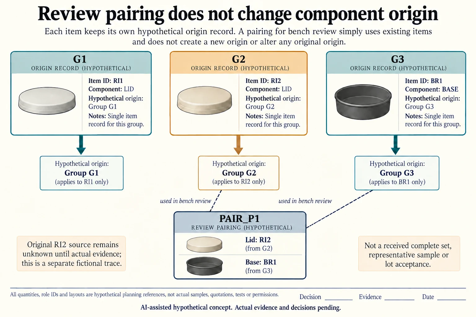 RI1 and RI2 retain separate invented lid origins while pair P1 links RI2 to base BR1 from a third group.