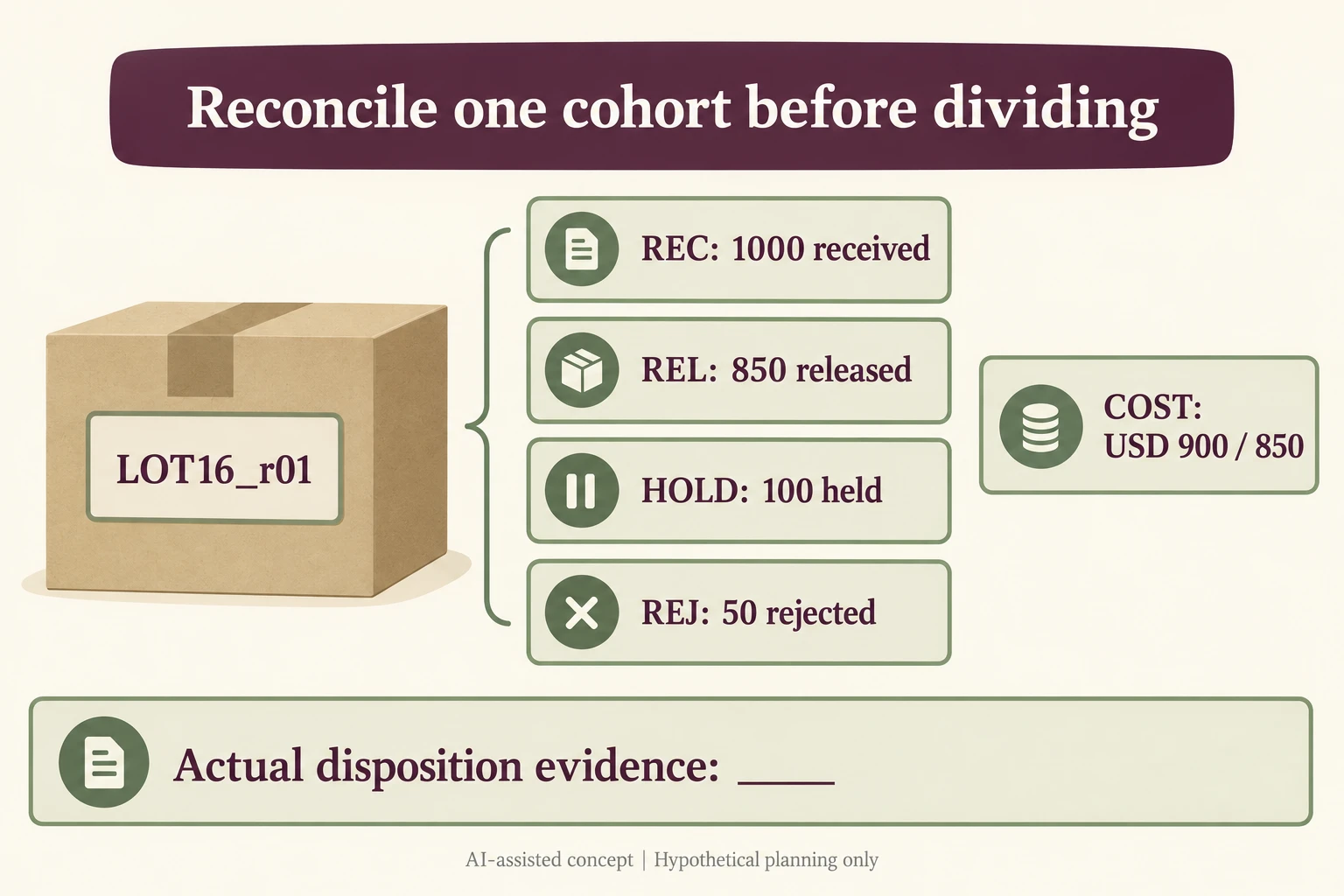 REC REL HOLD REJ and COST scopes preserve one LOT16_r01 cohort and its released-only denominator