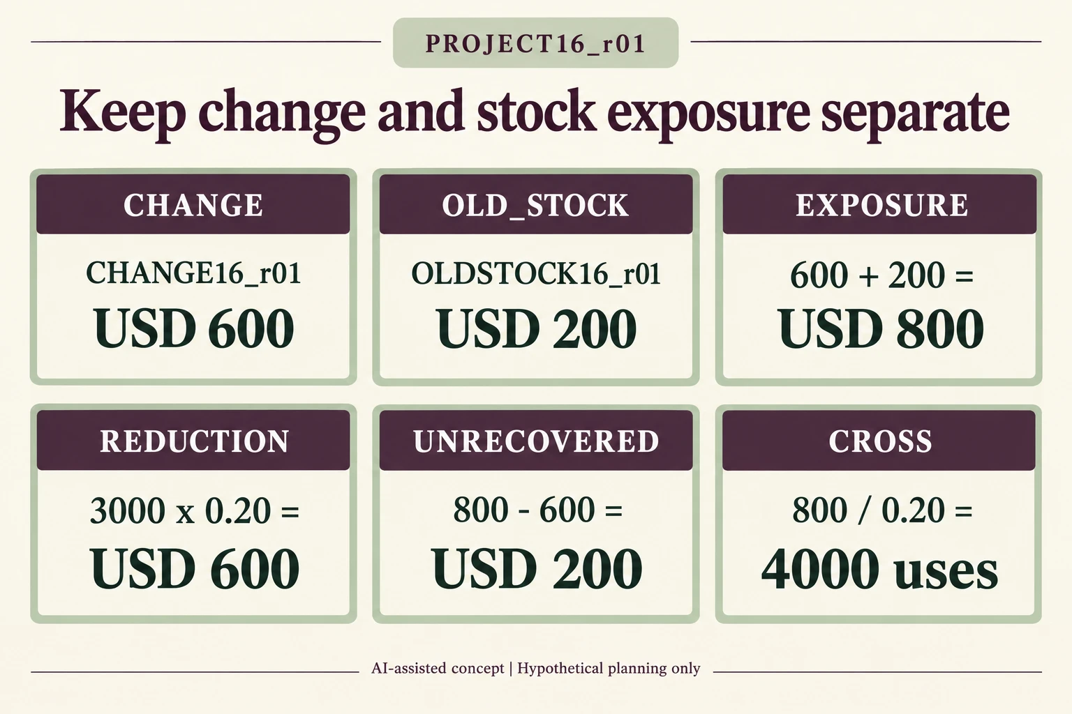 CHANGE OLD_STOCK EXPOSURE REDUCTION UNRECOVERED and CROSS separate inputs and finite-horizon results