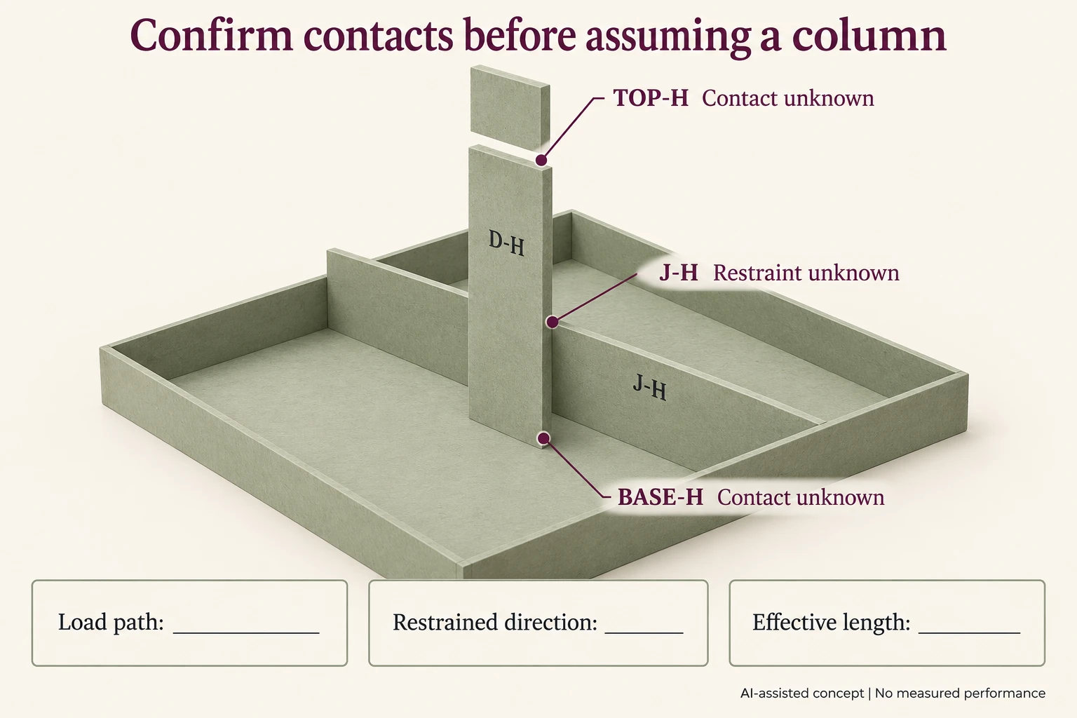 TOP-H BASE-H and crossing J-H are separate unconfirmed contact and restraint references on a symbolic divider