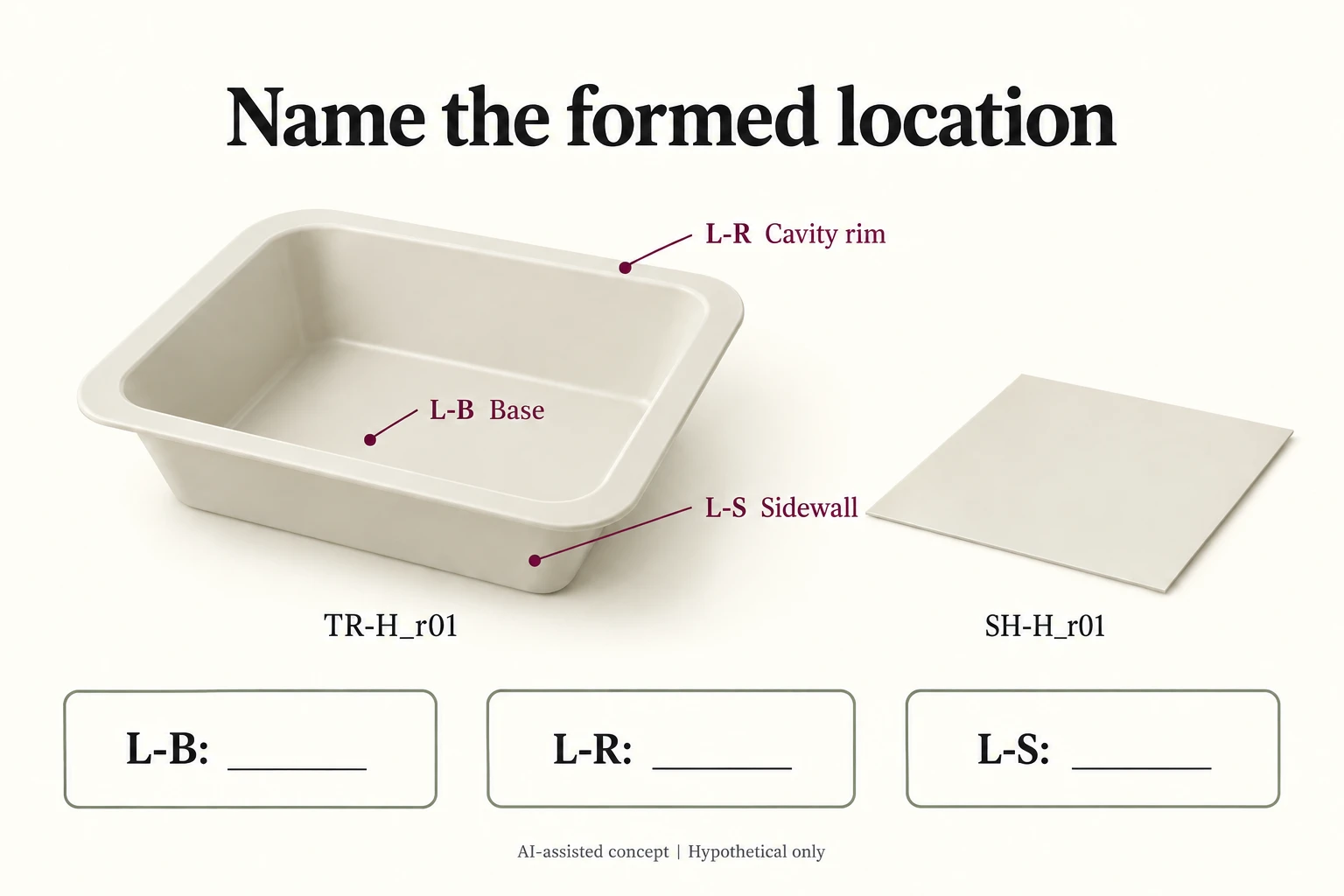 TR-H_r01 tray base L-B cavity rim L-R and sidewall L-S have blank local fields while SH-H_r01 remains a separate sheet reference