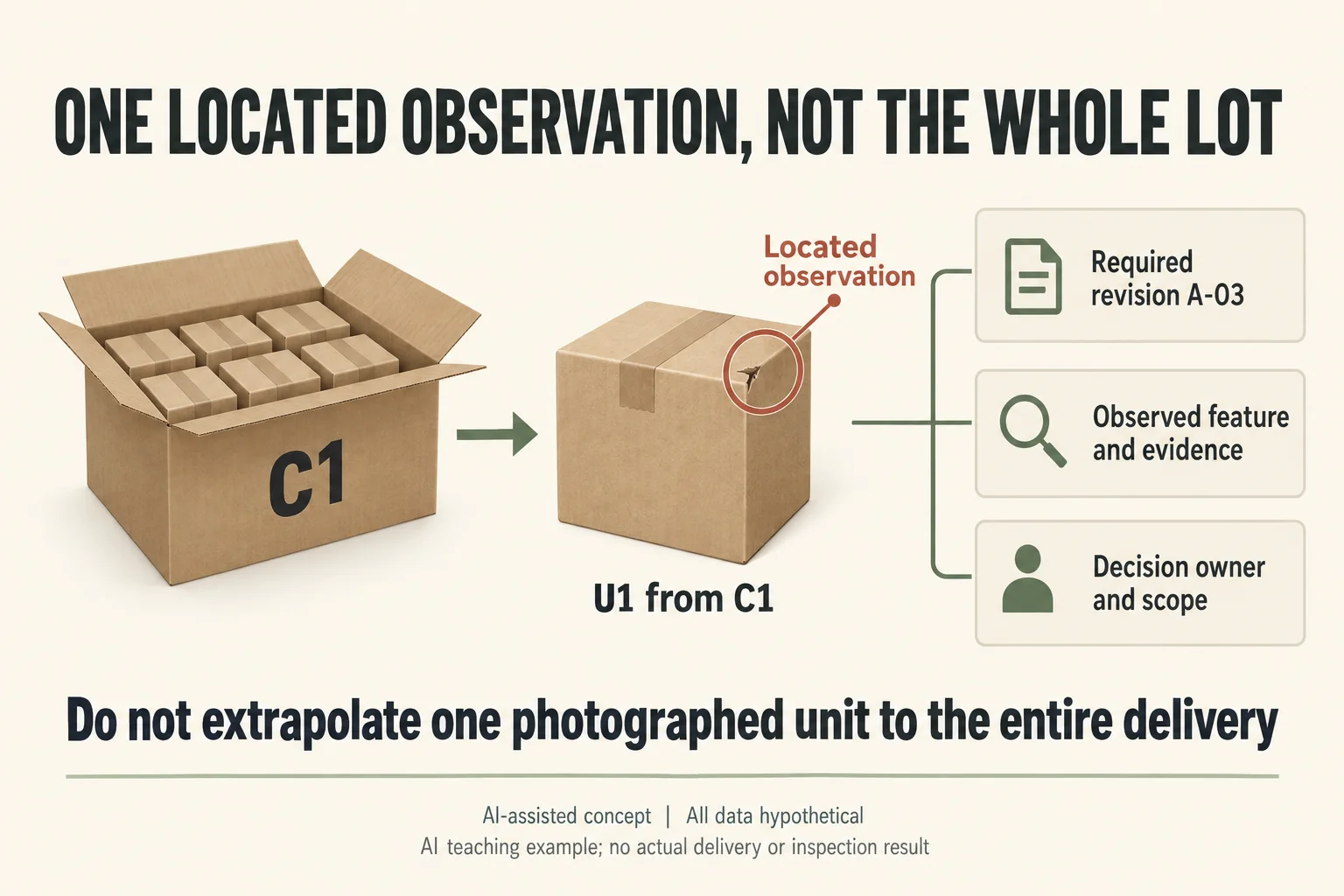 Illustrated unit U1 from carton C1 has one located corner observation without a whole-lot conclusion