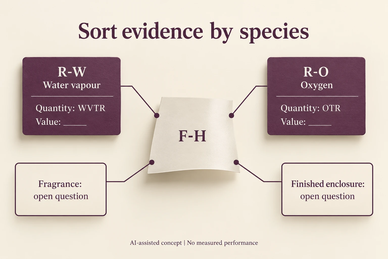 Separate document drawers R-W water vapour and R-O oxygen attach to same F-H film while fragrance and enclosure remain open