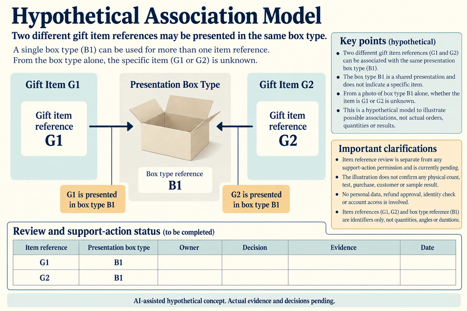 Hypothetical teaching concept: a shared presentation box cannot identify the gift variant. No actual project result.
