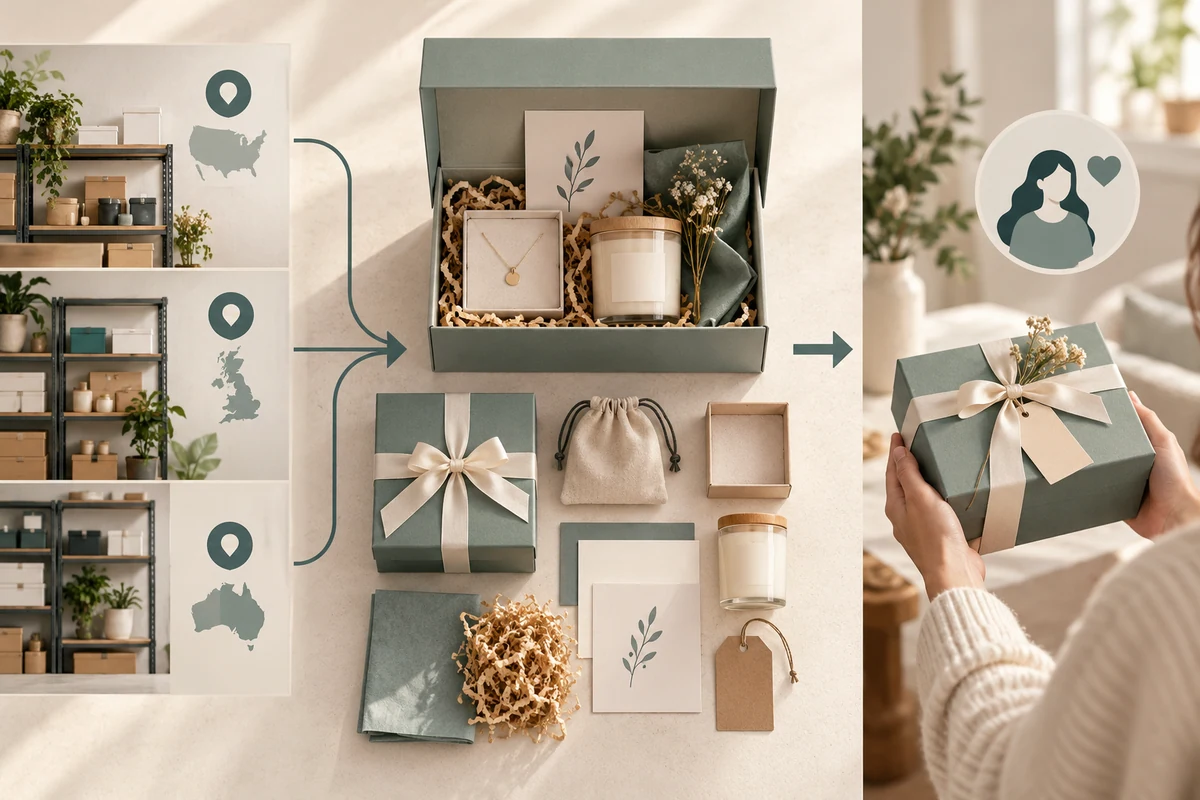 Location-selection icons beside component stocks and a completed gift