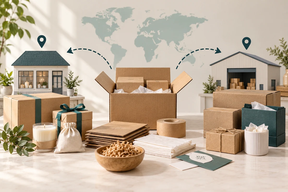 Packaging cartons connected to two destination locations