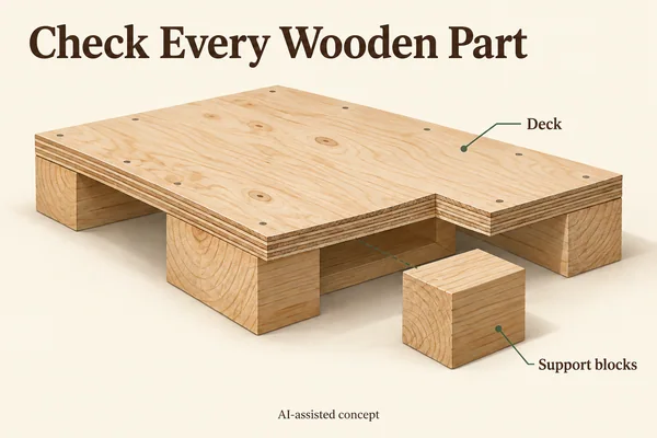 AI-assisted concept of a deck and separate support blocks, emphasizing component-level wood-material identification.