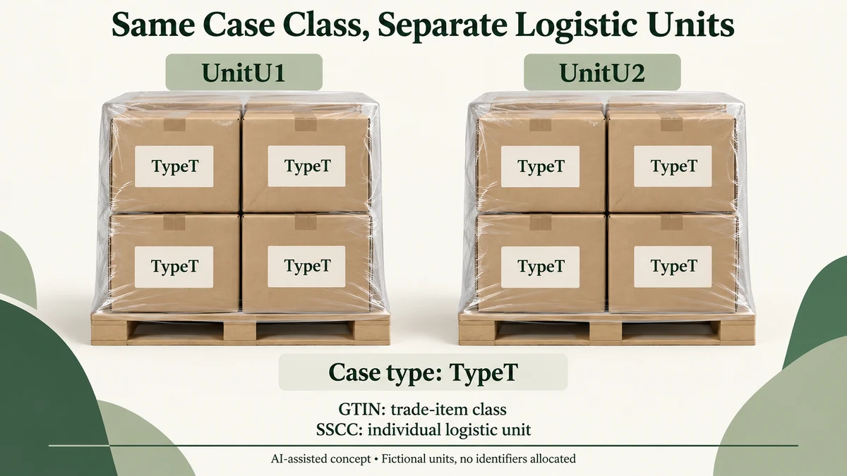 AI-assisted hypothetical separate logistic units UnitU1 and UnitU2 containing the same TypeT case class, with fictional identity labels only.
