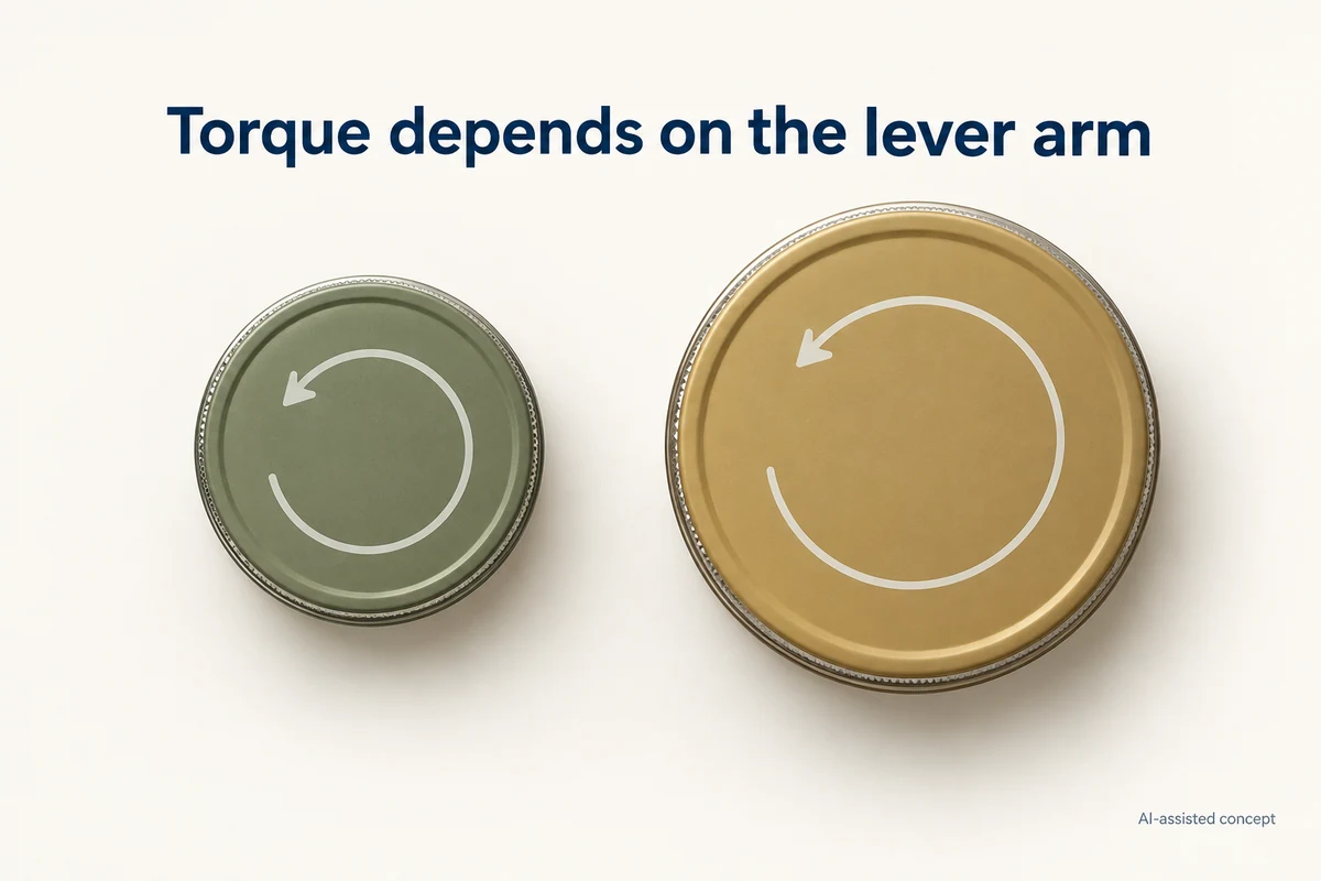 AI-assisted concept. Two hypothetical threaded lids illustrate rotation; no torque, opening performance or actual products are established.