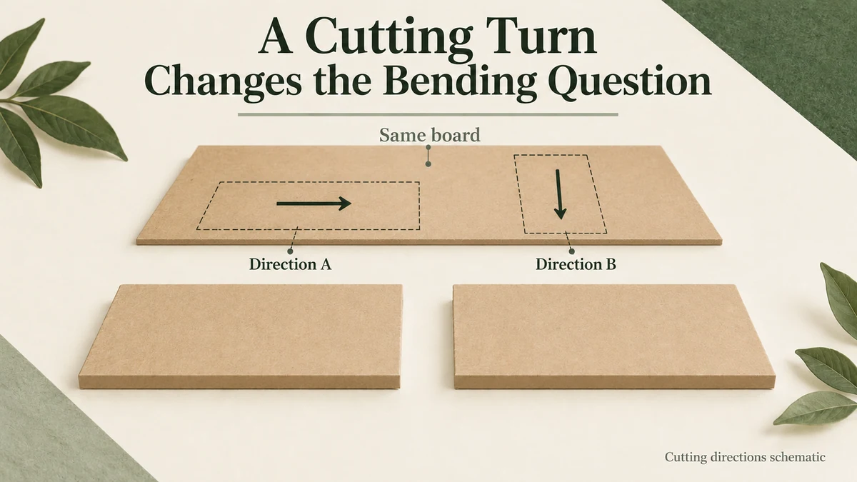 AI-assisted concept of two schematic perpendicular cuts from one board, with layer details omitted and no stiffness result.