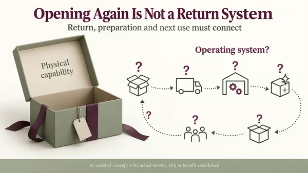 AI-assisted hypothetical keepsake box beside dotted operating-system questions about return, preparation and another packaging trip.