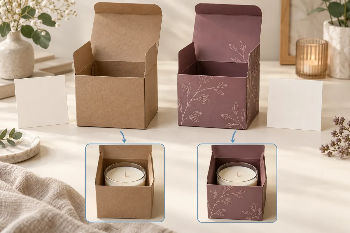 Plain and printed carton concepts have separate blank references and matching loaded-state insets.