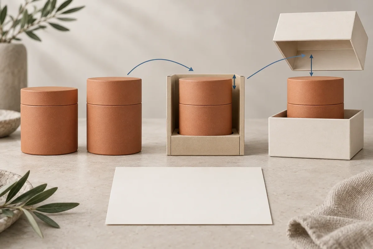 Shorter and taller cylindrical-product concepts relate to holder height and a lifted lid envelope.
