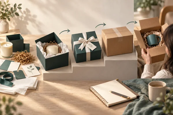 Open gift, ribboned gift and sealed shipping pack with separate inspection stages