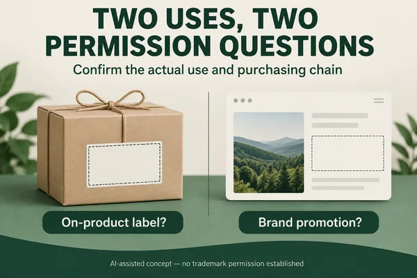 Empty proposed label and promotion areas show separate trademark-permission questions.