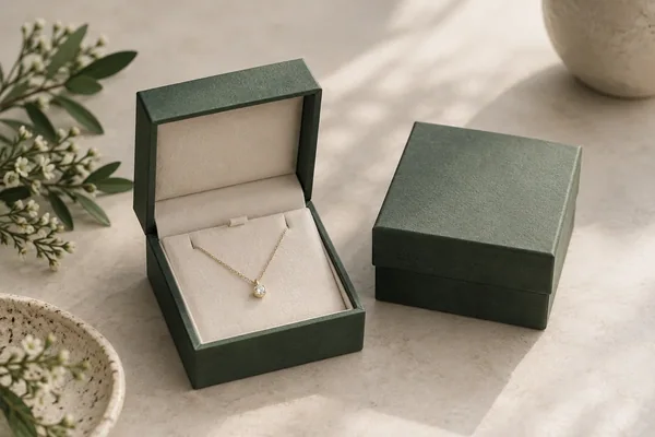 An open jewelry gift box displaying a separate insert concept.