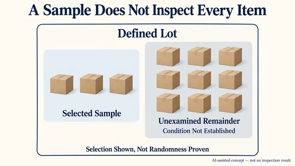 AI-assisted conceptual defined lot with three selected schematic boxes and nine unexamined boxes; the remainder’s condition and selection randomness are not established.