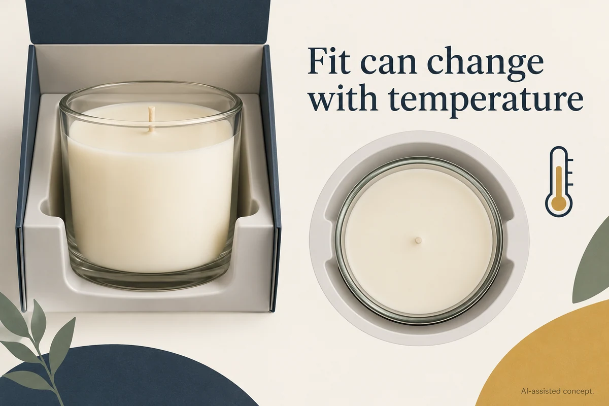 AI-assisted concept. The jar, insert and temperature symbol illustrate a fit question, not an actual sample, coefficient or safe temperature range.