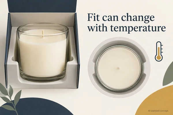 AI-assisted concept. The jar, insert and temperature symbol illustrate a fit question, not an actual sample, coefficient or safe temperature range.