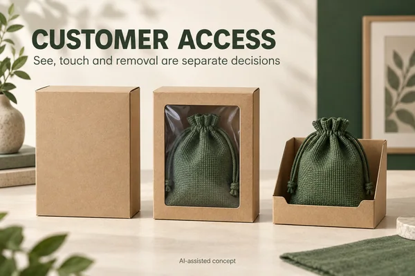 Hypothetical closed carton, film-covered window and open display for a generic product.