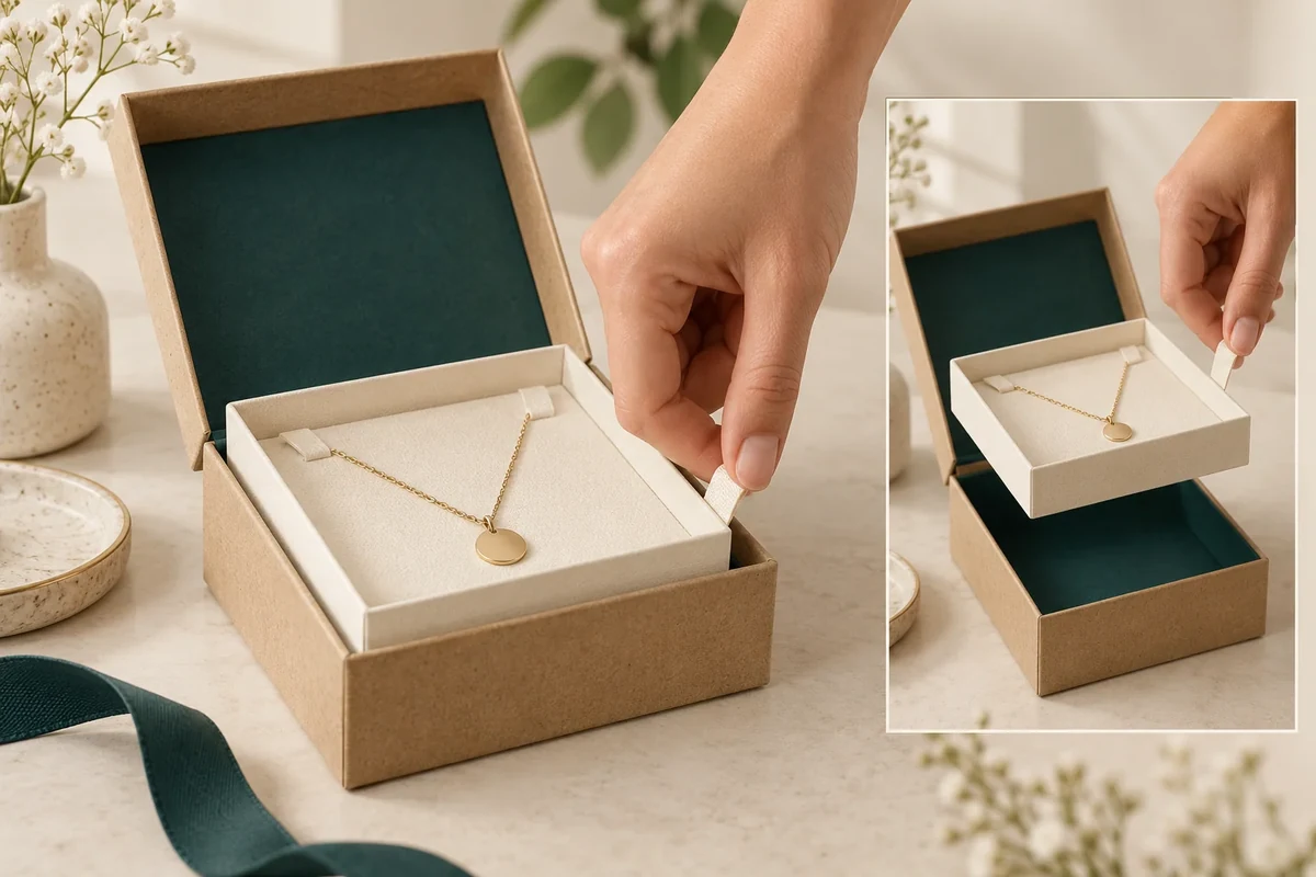 A hand reaches the holder's side pull tab while the loaded holder is shown lifted in a second view.