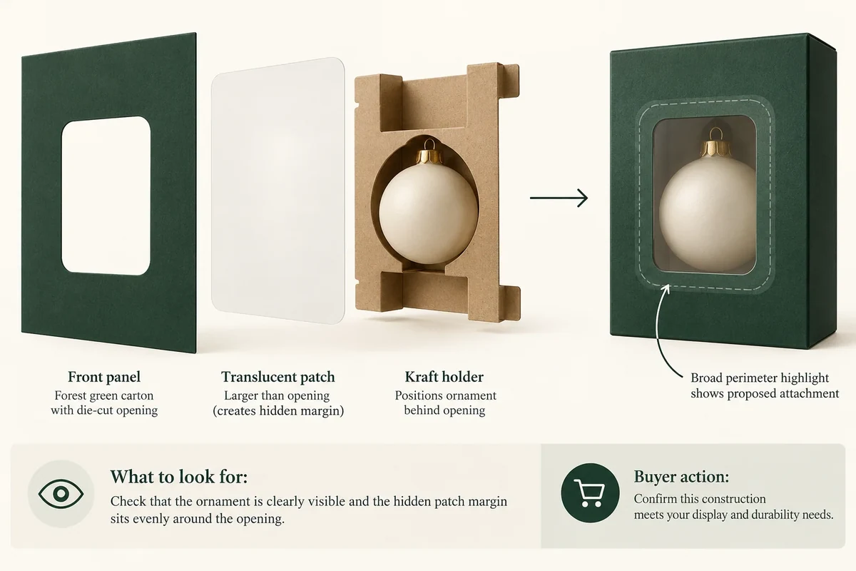 Window-panel concept separates the cut opening, patch perimeter and ornament holder before assembly
