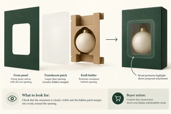 Window-panel concept separates the cut opening, patch perimeter and ornament holder before assembly
