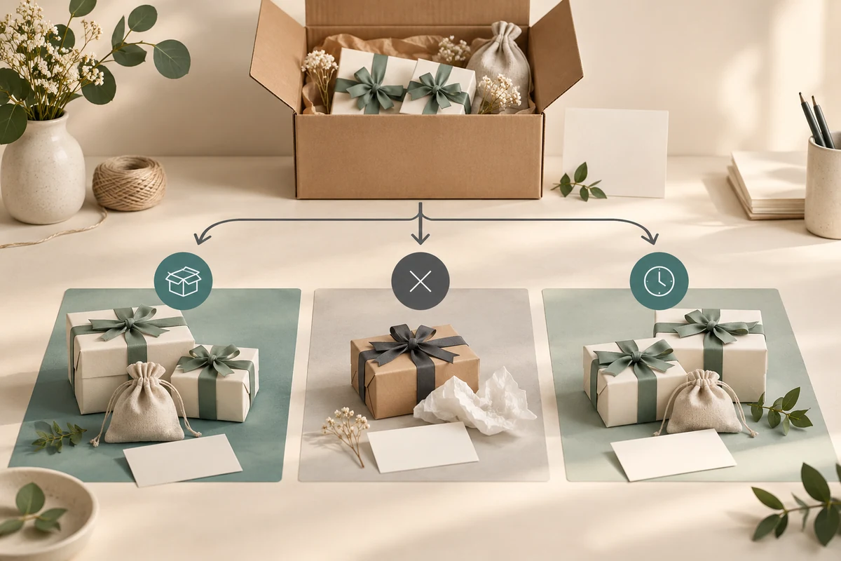 Partial packaging delivery branching into received, unavailable and pending groups represented by icons