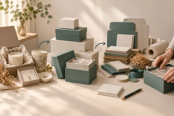 Remaining product and packaging components separated into conceptual stock groups