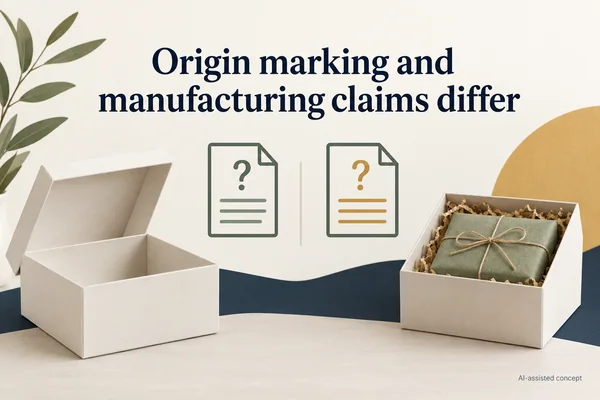 AI-assisted concept. Empty and filled packaging concepts identify separate evidence questions; no origin, shipment or statement is approved.