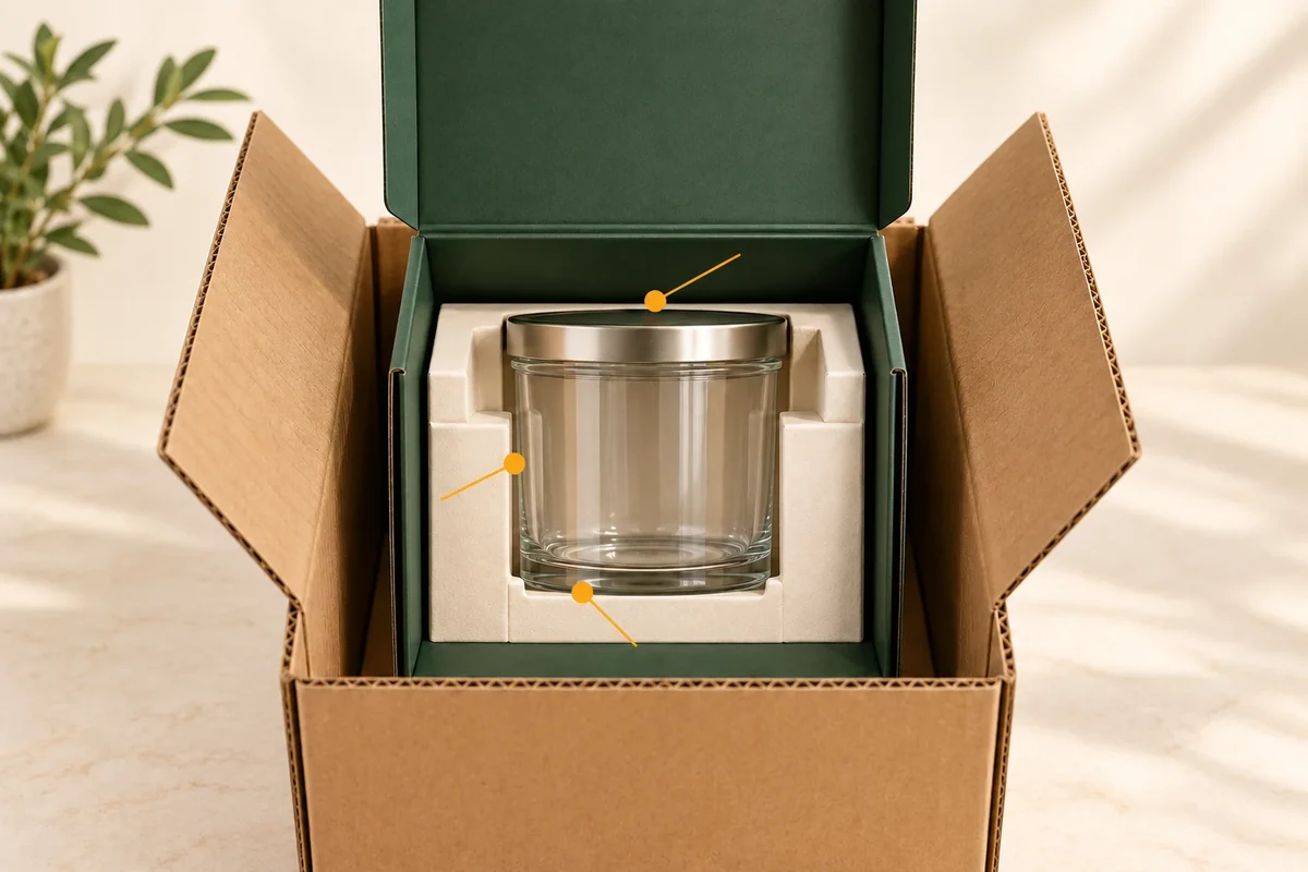 Candle glass contact landmarks at rim, sidewall and base