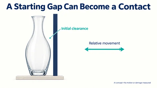 AI-assisted hypothetical product and wall clearance; static separation alone does not establish the response during movement.
