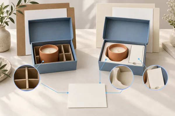 Same-style box concepts have different grid versus shaped holder and card details with separate proposal folders.