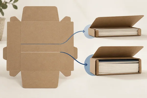 One book-wrap blank has separate fold references leading to thin and thick loaded book concepts.